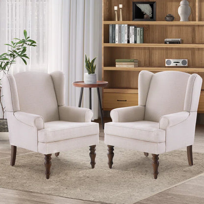 THE CASA ORO® 29'' Wide Blend of Solid and Manufactured Wood Tufted Wing Chair(Beige Polyester Blend)