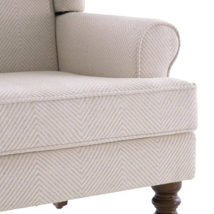 THE CASA ORO® 29'' Wide Blend of Solid and Manufactured Wood Tufted Wing Chair(Beige Polyester Blend)