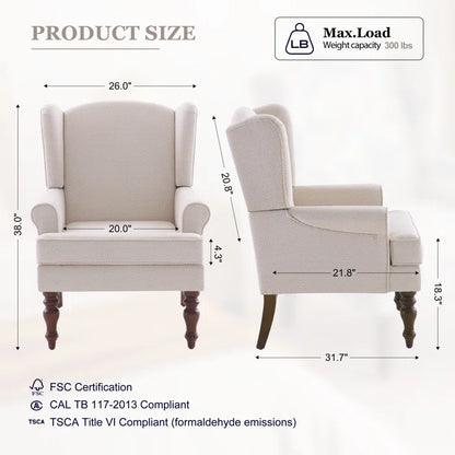 THE CASA ORO® 29'' Wide Blend of Solid and Manufactured Wood Tufted Wing Chair(Beige Polyester Blend)
