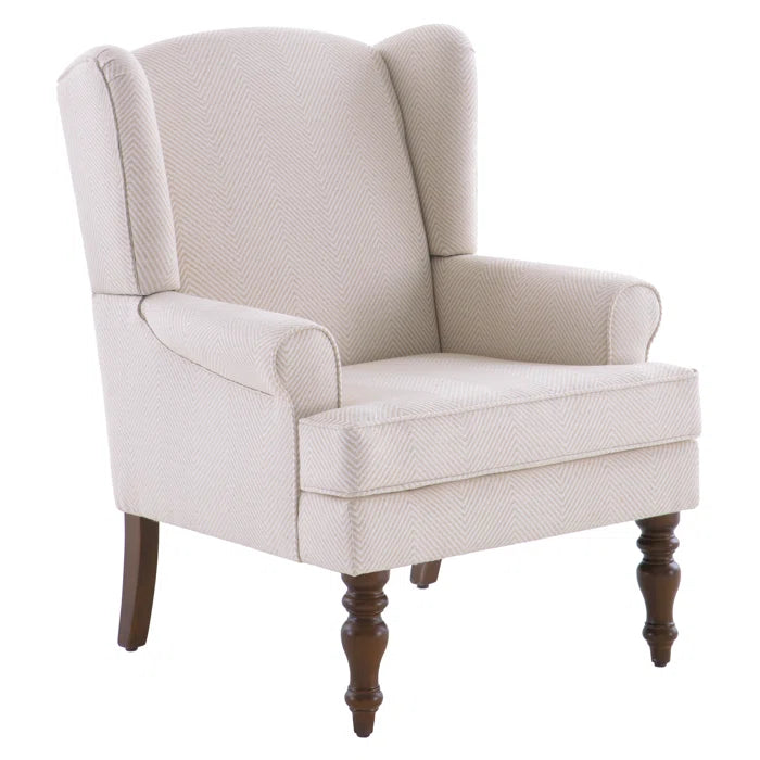 THE CASA ORO® 29'' Wide Blend of Solid and Manufactured Wood Tufted Wing Chair(Beige Polyester Blend)