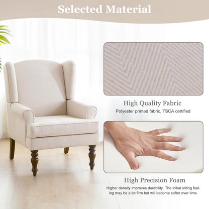 THE CASA ORO® 29'' Wide Blend of Solid and Manufactured Wood Tufted Wing Chair(Beige Polyester Blend)
