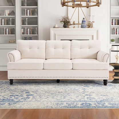 3 Seater Sofa: 82.28'' Wide Classci Tufted Upholstered Standard Sofa With Nailhead Trim(Beige)