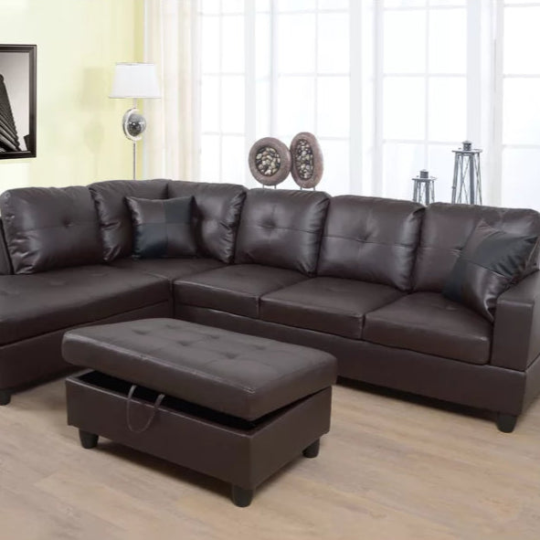 L- Shape Sectional Sofa: 103.5" Wide Faux Leather Sofa & Chaise with ottoman(Dark Chocolate)