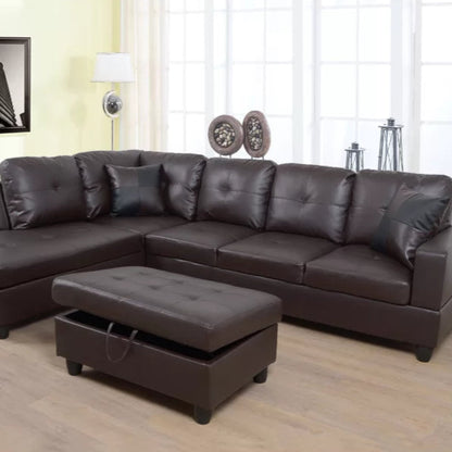 L- Shape Sectional Sofa: 103.5" Wide Faux Leather Sofa & Chaise with ottoman(Dark Chocolate)