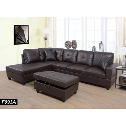 L- Shape Sectional Sofa: 103.5" Wide Faux Leather Sofa & Chaise with ottoman(Dark Chocolate)