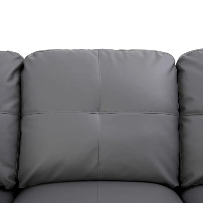 L- Shape Sectional Sofa: 103.5" Wide Faux Leather Sofa & Chaise with ottoman(Dark Gray)