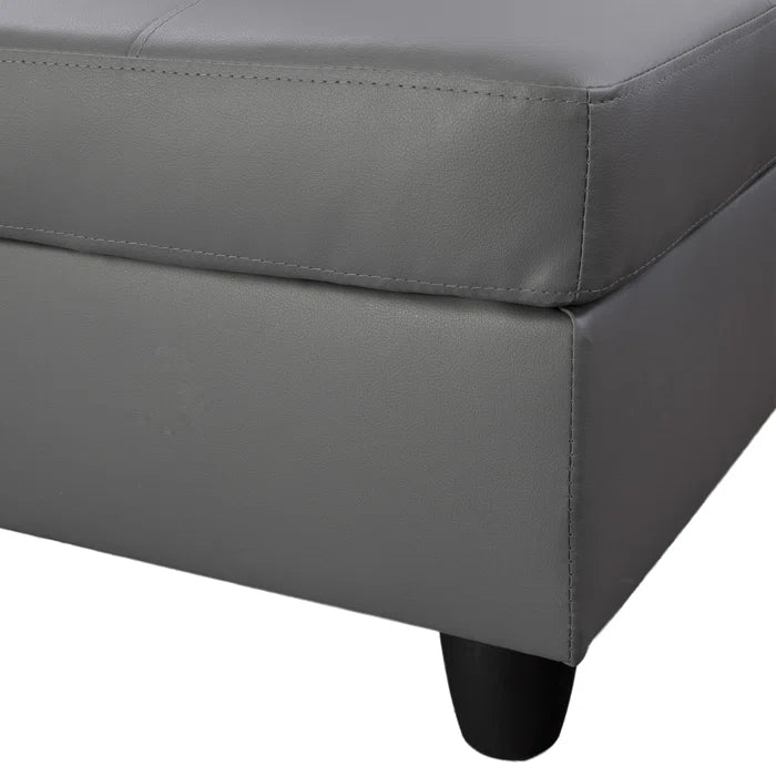 L- Shape Sectional Sofa: 103.5" Wide Faux Leather Sofa & Chaise with ottoman(Dark Gray)