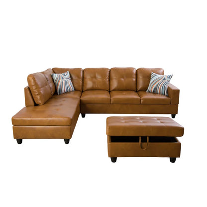 L- Shape Sectional Sofa: 103.5" Wide Faux Leather Sofa & Chaise with ottoman(Ginger)