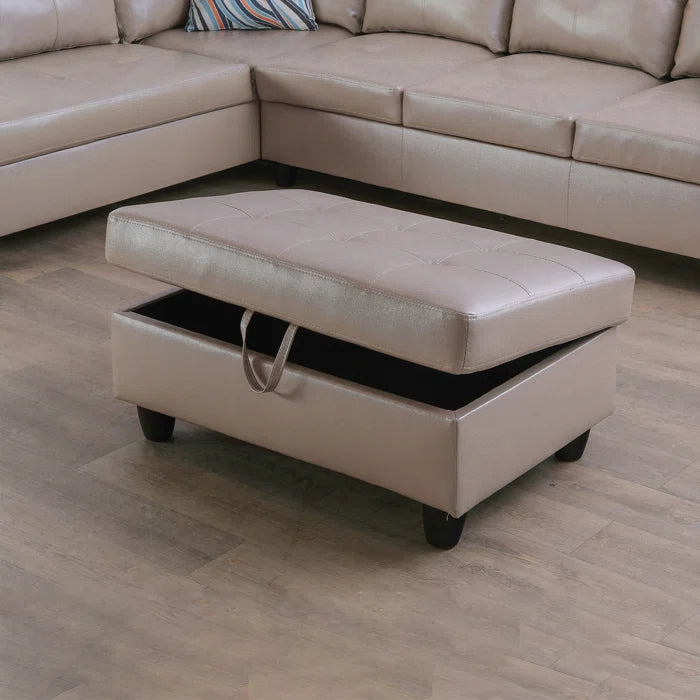 L- Shape Sectional Sofa: 103.5" Wide Faux Leather Sofa & Chaise with ottoman(Silver Gold)