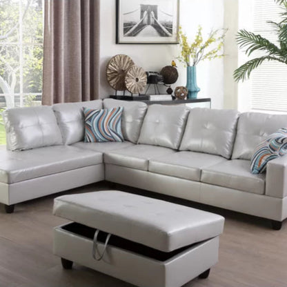L- Shape Sectional Sofa: 103.5" Wide Faux Leather Sofa & Chaise with ottoman(Silver Light Gray)