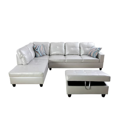 L- Shape Sectional Sofa: 103.5" Wide Faux Leather Sofa & Chaise with ottoman(Silver Light Gray)