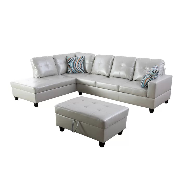 L- Shape Sectional Sofa: 103.5" Wide Faux Leather Sofa & Chaise with ottoman(Silver Light Gray)