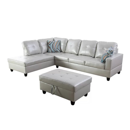 L- Shape Sectional Sofa: 103.5" Wide Faux Leather Sofa & Chaise with ottoman(Silver Light Gray)