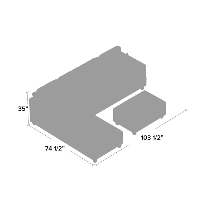 L- Shape Sectional Sofa: 103.5" Wide Faux Leather Sofa & Chaise with ottoman(Silver Light Gray)