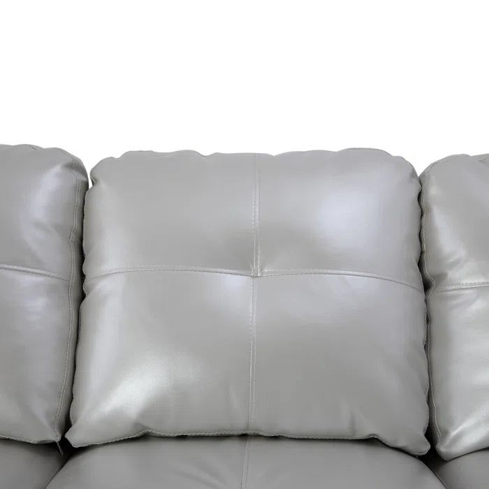 L- Shape Sectional Sofa: 103.5" Wide Faux Leather Sofa & Chaise with ottoman(Silver Light Gray)