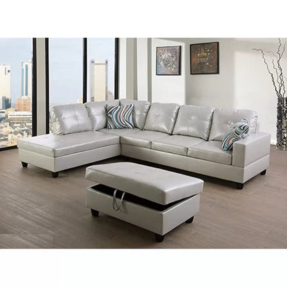 L- Shape Sectional Sofa: 103.5" Wide Faux Leather Sofa & Chaise with ottoman(Silver)