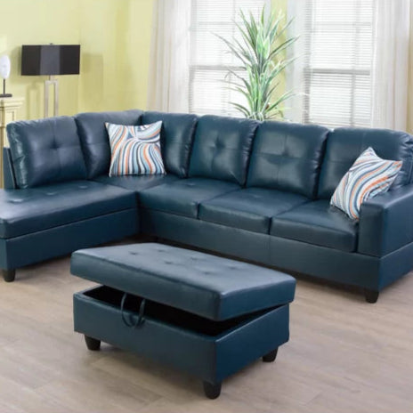 L- Shape Sectional Sofa: 103.5" Wide Faux Leather Sofa & Chaise with ottoman(Turquoise)