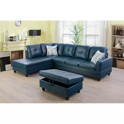 L- Shape Sectional Sofa: 103.5" Wide Faux Leather Sofa & Chaise with ottoman(Turquoise)