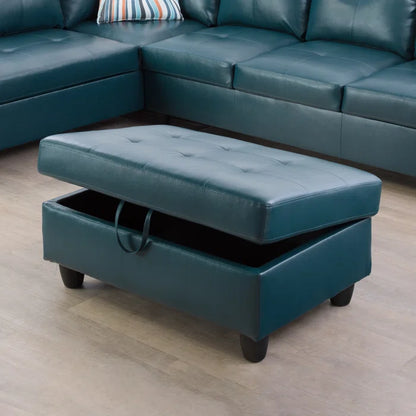 L- Shape Sectional Sofa: 103.5" Wide Faux Leather Sofa & Chaise with ottoman(Turquoise)
