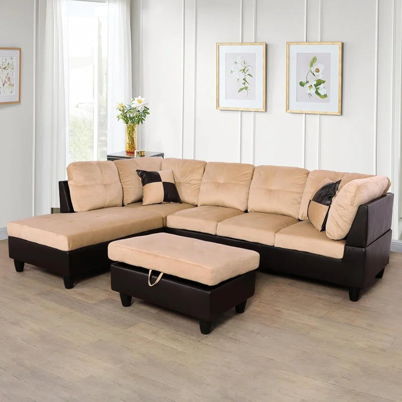 L-Shape Sectional Sofa: 103" Wide L-Shaped Modular Living Room Sectional Sofa(Beige Microfiber)