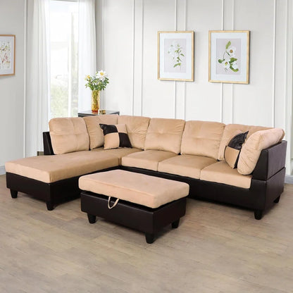 L-Shape Sectional Sofa: 103" Wide L-Shaped Modular Living Room Sectional Sofa(Beige Microfiber)