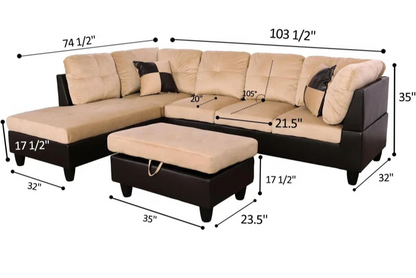 L-Shape Sectional Sofa: 103" Wide L-Shaped Modular Living Room Sectional Sofa(Beige Microfiber)