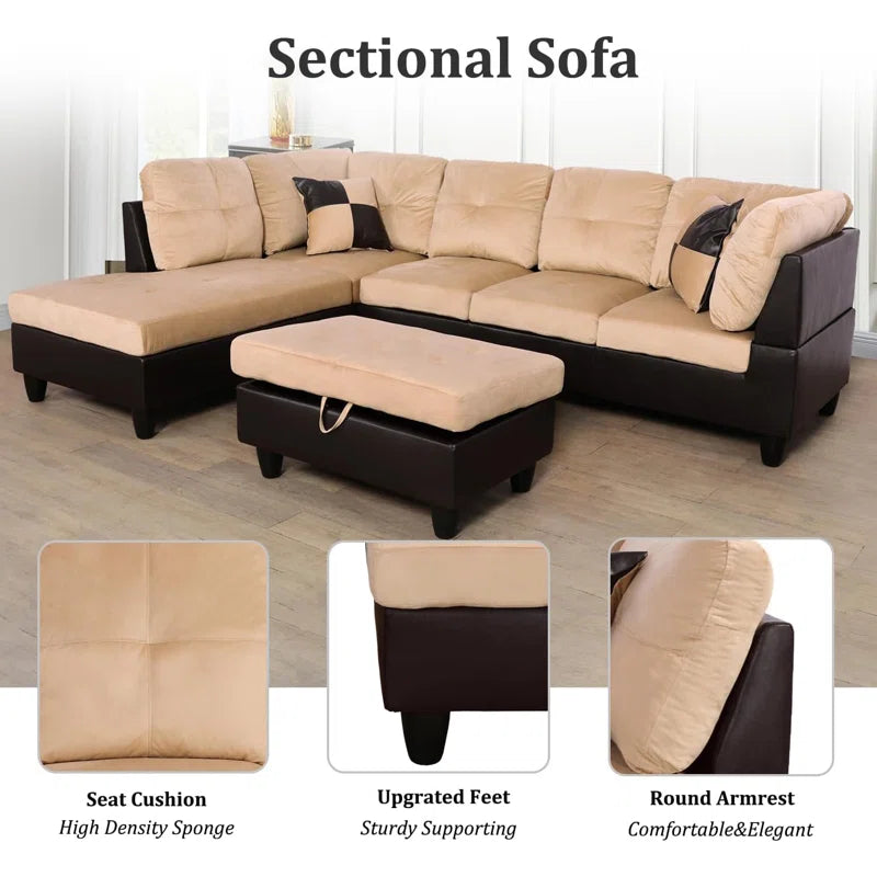 L-Shape Sectional Sofa: 103" Wide L-Shaped Modular Living Room Sectional Sofa(Beige Microfiber)
