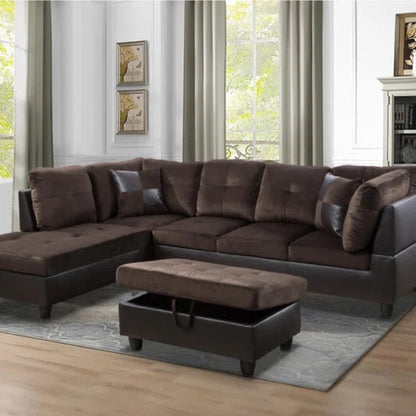 L-Shape Sectional Sofa: 103" Wide L-Shaped Modular Living Room Sectional Sofa(Brown Microfiber)