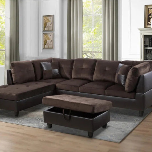 L-Shape Sectional Sofa: 103" Wide L-Shaped Modular Living Room Sectional Sofa(Brown Microfiber)