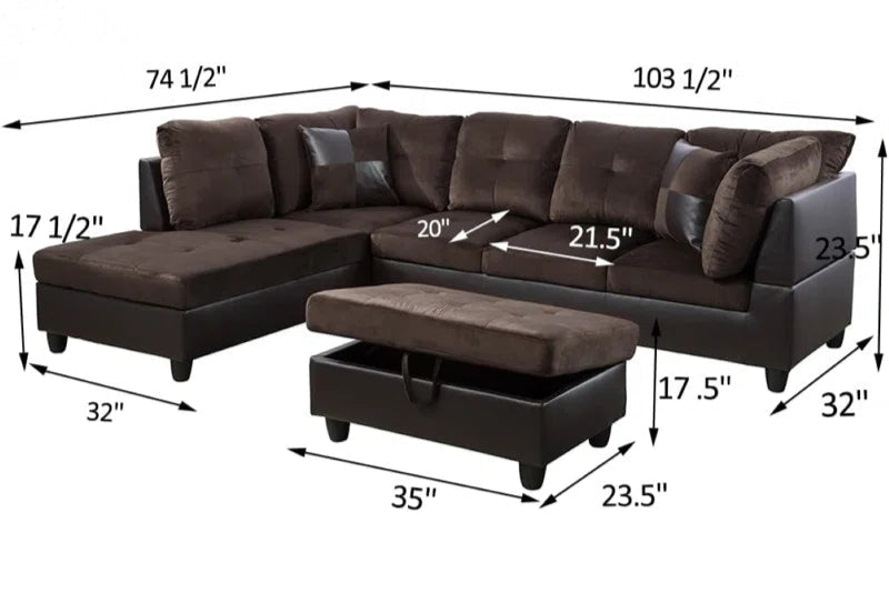 L-Shape Sectional Sofa: 103" Wide L-Shaped Modular Living Room Sectional Sofa(Brown Microfiber)