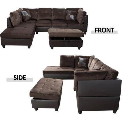 L-Shape Sectional Sofa: 103" Wide L-Shaped Modular Living Room Sectional Sofa(Brown Microfiber)
