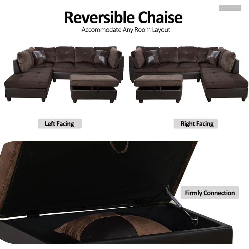 L-Shape Sectional Sofa: 103" Wide L-Shaped Modular Living Room Sectional Sofa(Brown Microfiber)