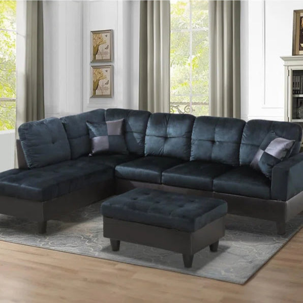 L-Shape Sectional Sofa: 103" Wide L-Shaped Modular Living Room Sectional Sofa(Dark Blue Microfiber)