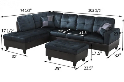 L-Shape Sectional Sofa: 103" Wide L-Shaped Modular Living Room Sectional Sofa(Dark Blue Microfiber)