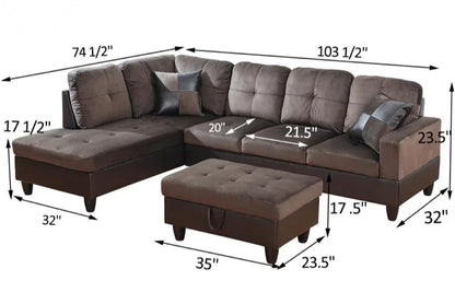 L-Shape Sectional Sofa: 103" Wide L-Shaped Modular Living Room Sectional Sofa(Dark Brown Microfiber)