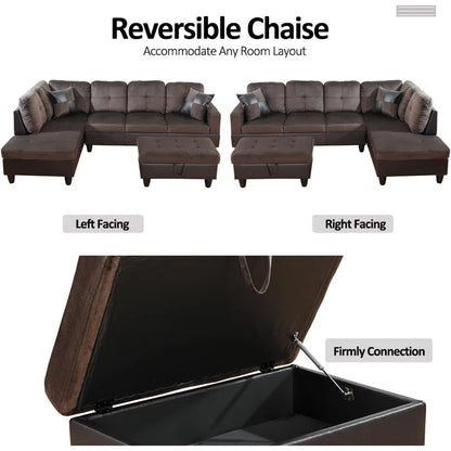 L-Shape Sectional Sofa: 103" Wide L-Shaped Modular Living Room Sectional Sofa(Dark Brown Microfiber)