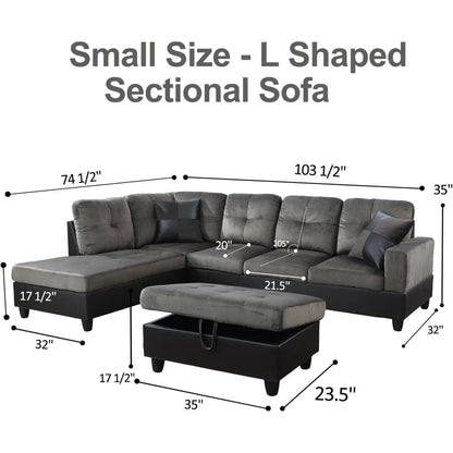 L-Shape Sectional Sofa: 103" Wide L-Shaped Modular Living Room Sectional Sofa(Taupe Microfiber)