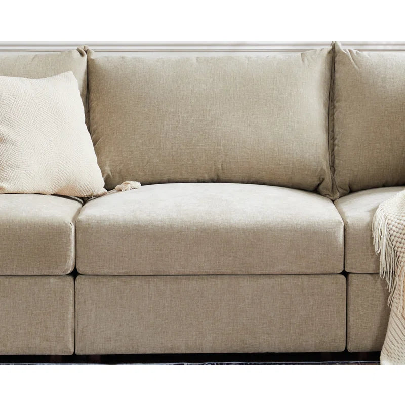 U-Shape Sectional Sofa: 130.5'' Wide Reversible Modern Modular Fabric Sectional Sofa With Storage Ottoman(Beige Chenille)