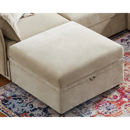 U-Shape Sectional Sofa: 130.5'' Wide Reversible Modern Modular Fabric Sectional Sofa With Storage Ottoman(Beige Chenille)