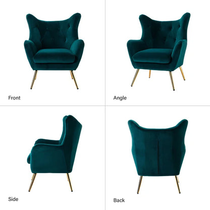 THE CASA ORO® 29.25" Wide Tufted Polyester Wing Armchair(Teal Velvet)