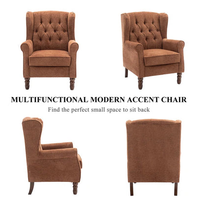 THE CASA ORO® Wing Accent Chair Button-Tufted Small with Rolled Arm and Thick Padded Cushion(Coral Polyester)