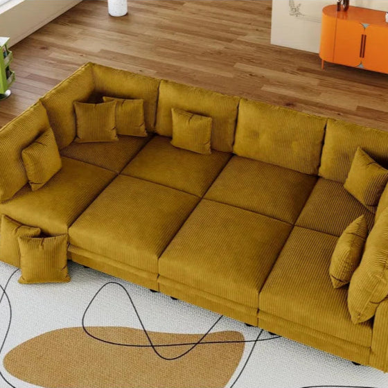 8 Seat Corduroy Straight Modular Sectional Sleeper With Storage(Yellow Corduroy)