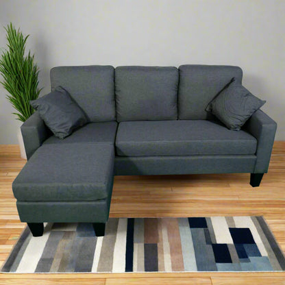 THE CASA ORO Fabric 3 Seater Solid Wood Sectional Sofa with Lounger (Dark Grey)