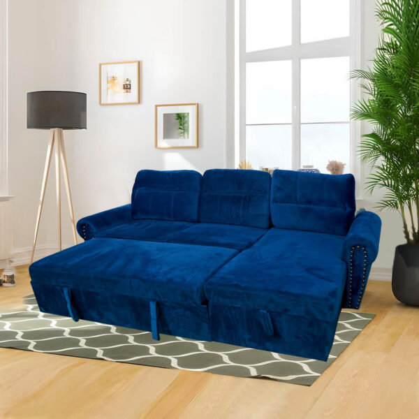 THE CASA ORO 4 Seater Solid Wood Sofa Cum Bed with Storage