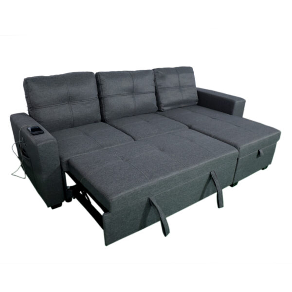 THE CASA ORO 4 Seater Sofa Cum Bed, Black, with Mobile Charging Feature