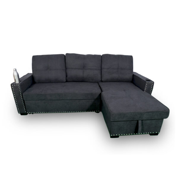 THE CASA ORO Four Seater Dark Grey Sofa Cum Bed with Bottle Holder