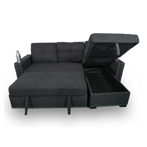 THE CASA ORO Four Seater Dark Grey Sofa Cum Bed with Bottle Holder