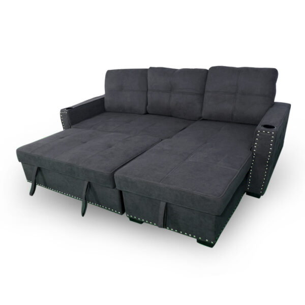 THE CASA ORO Four Seater Dark Grey Sofa Cum Bed with Bottle Holder