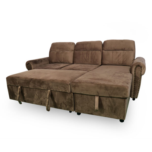 THE CASA ORO 4 Seater Solid Wood Sofa Cum Bed with Storage- (Brown)