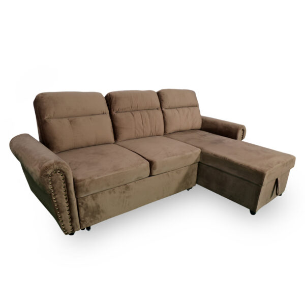 THE CASA ORO 4 Seater Solid Wood Sofa Cum Bed with Storage- (Brown)